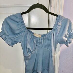 Altar'd State Blue Puff Sleeve Ruched Blouse